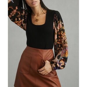 Anthropologie $128 BL-NK BL^NK Floral Balloon Sleeve Black Sweater Top Bohemian